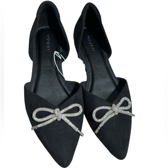 D’orsay black flats faux leather suede bling rhinestone pave bow front 8 - Picture 1 of 4
